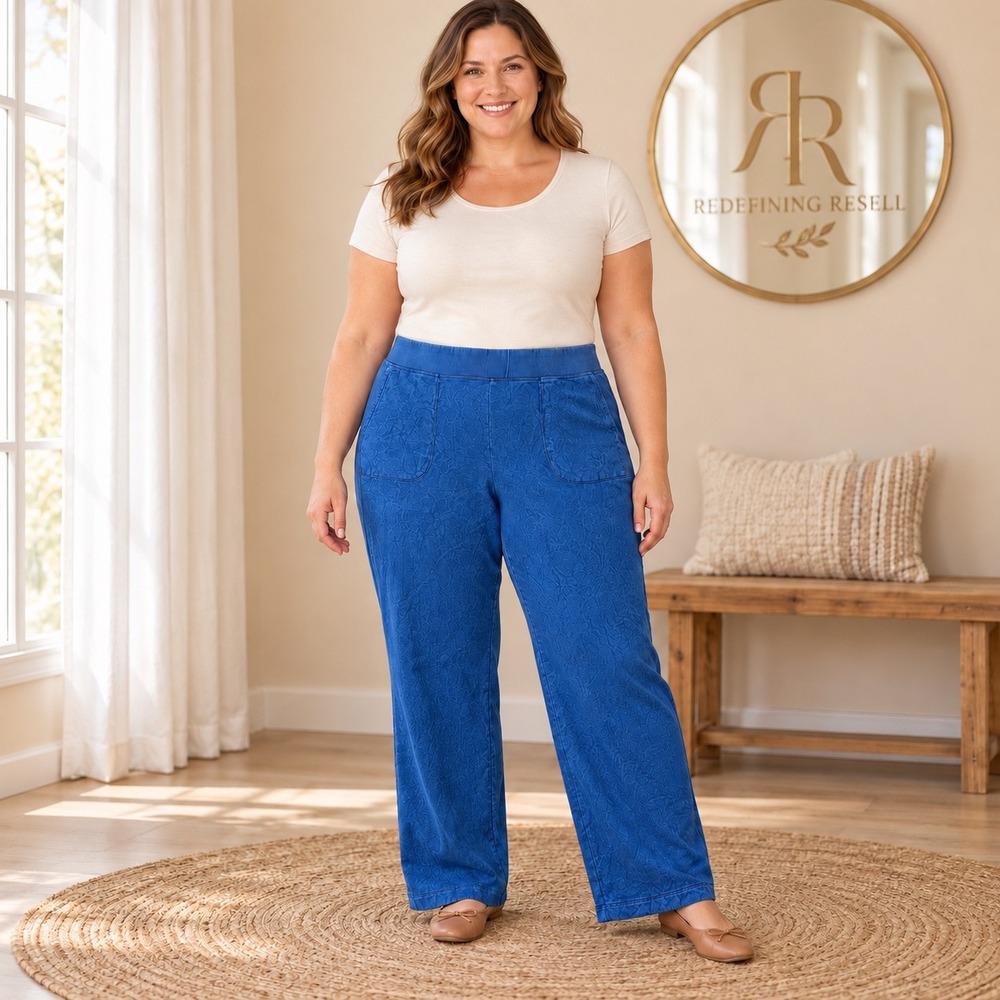 J. Jill Fit Blue Floral Jacquard Wide Leg Cotton Pants XL DKVSTBLUMT NEW
